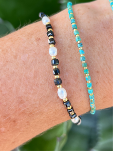 Black Spinel Gemstone & Pearl Bracelet