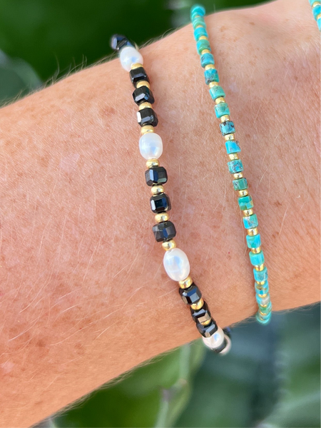Black Spinel Gemstone & Pearl Bracelet