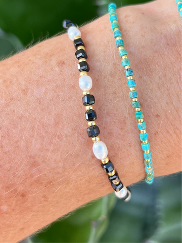 Black Spinel Gemstone & Pearl Bracelet