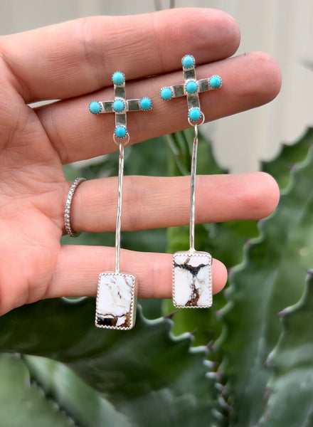 Kingman & white buffalo bronze earrings