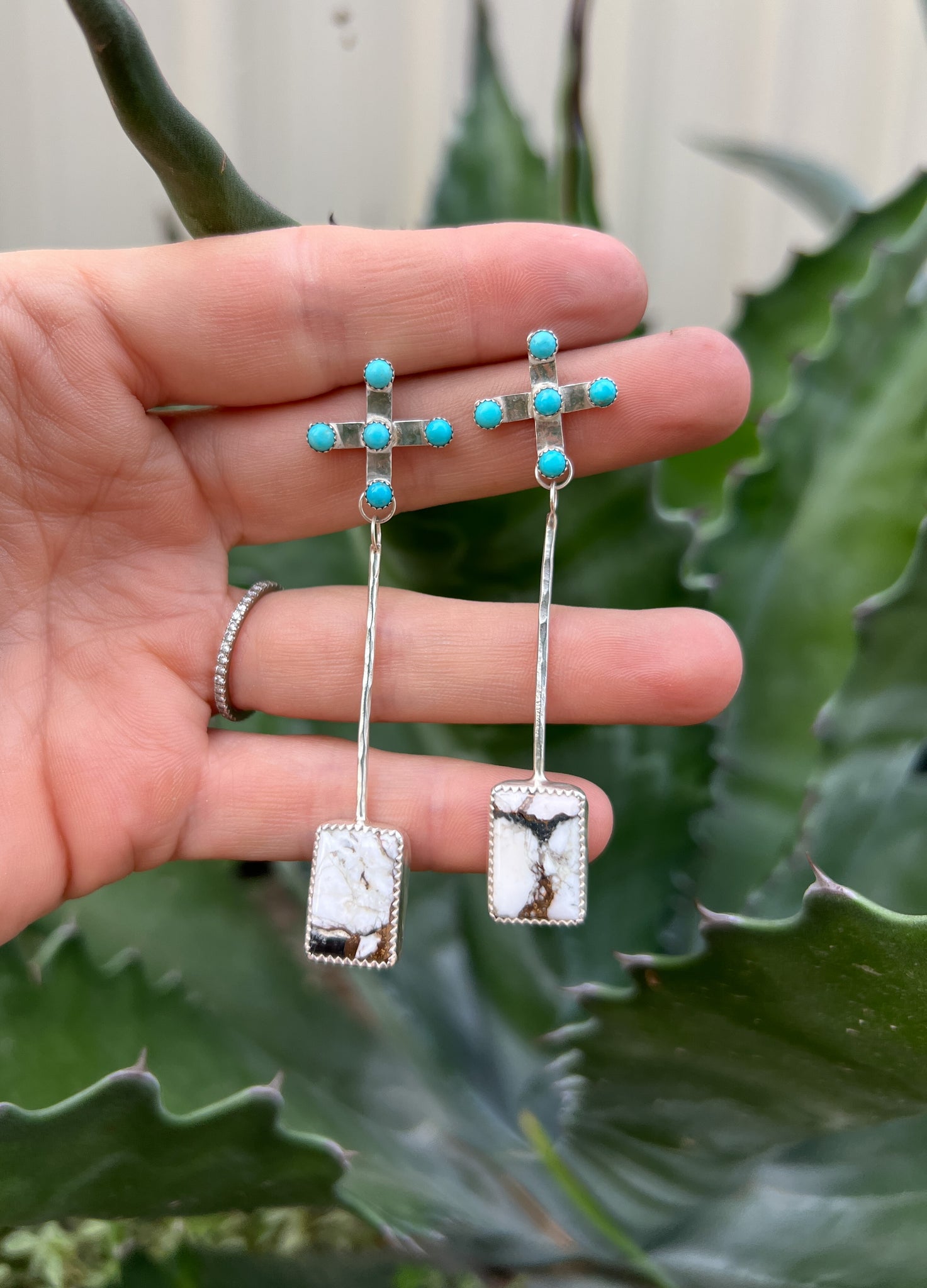 Kingman & white buffalo bronze earrings