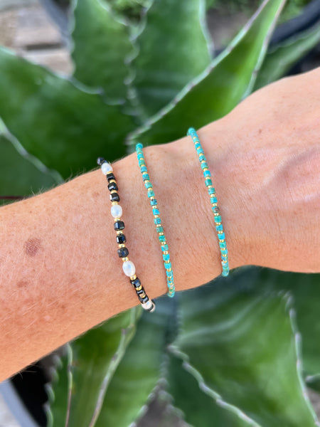 Black Spinel Gemstone & Pearl Bracelet