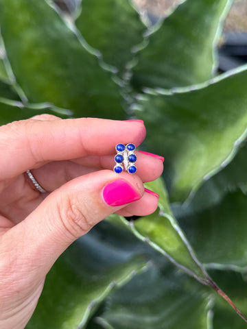Preorder 3-stone Lapis Huggie Earrings