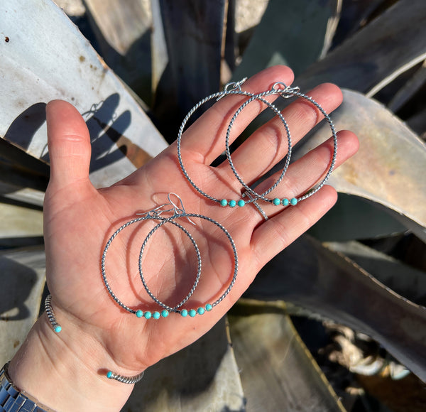 1.75” Twist Hoop Earrings with Kingman Turquoise